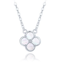 MINET Stříbrný náhrdelník čtyřlístek s bílou perletí