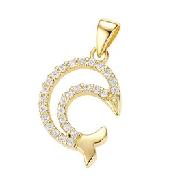 Zlatý 585/1000 přívěsek ze žlutého zlata se zirkony delfín P70235