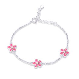 MINET Stříbrný náramek KYTIČKY s růžovými opálky