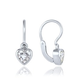 MINET Dětské náušnice s předním zapínáním srdíčka z bílého zlata se zirkony Au 585/1000 1,15g