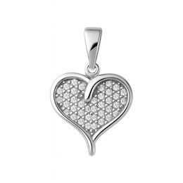 Zlatý 585/1000 přívěsek z bílého zlata se zirkony srdce 3904