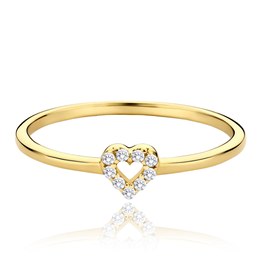 MINET Zlatý prsten srdíčko s bílými zirkony Au 585/1000 vel. 53 - 0,90g