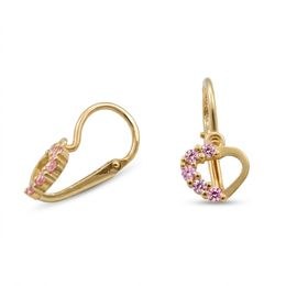 Zlaté 585/1000 náušnice s růžovými zirkony - dětské