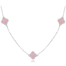 MINET Stříbrný náhrdelník čtyřlístky s jadeity