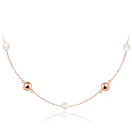 MINET Zlatý náhrdelník z růžového zlata s kuličkami a perlami Au 585/1000 2,80g