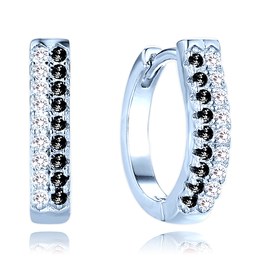 MINET Luxusní stříbrné náušnice s bílými a černými zirkony