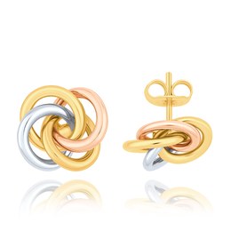 MINET Zlaté trojbarevné náušnice uzlíky Au 585/1000 2,05g