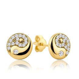 MINET Zlaté náušnice kolečka s bílými zirkony Au 585/1000 1,40g