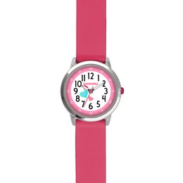 CLOCKODILE Růžové dívčí dětské hodinky se srdíčky a tmavě růžovým silikonovým řemínkem