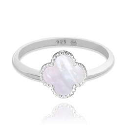 MINET Stříbrný prsten čtyřlístek s bílou perletí