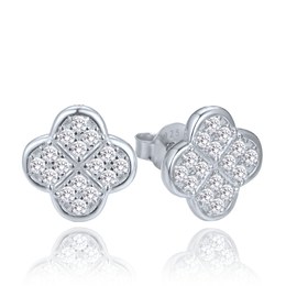 MINET Stříbrné náušnice čtyřlístky s bílými zirkony