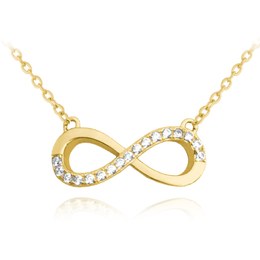 MINET Pozlacený stříbrný náhrdelník NEKONEČNO s bílými zirkony
