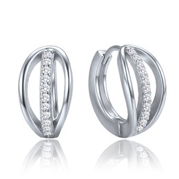 MINET Stříbrné náušnice kroužky s bílými zirkony