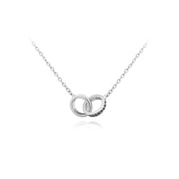 MINET Stříbrný náhrdelník spojené kroužky s černými zirkony