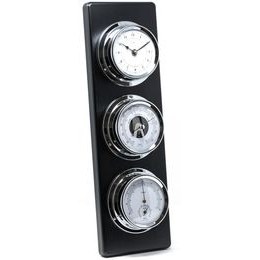 Hodiny s barometrem, teplměrem a vlhkoměrem na dřevěné podložce 1538-06