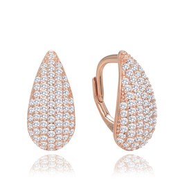 MINET Rose gold stříbrné náušnice kapky s bílými zirkony