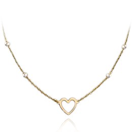 MINET Zlatý náhrdelník srdíčko a kuličky v kombinaci bílého a žlutého zlata Au 585/1000 1,50g