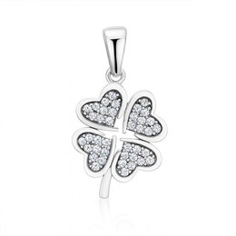 Zlatý 585/1000 přívěsek z bílého zlata se zirkony čtyřlístek 30074