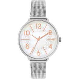 MINET Stříbrné dámské hodinky PRAGUE Silver Flower Mesh s čísly MWL5203