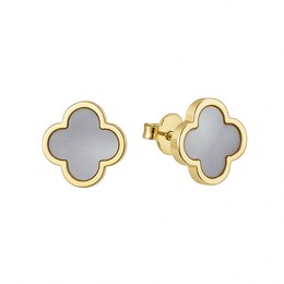 Zlaté 585/1000 náušnice čtyřlístek s perletí puzetové