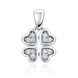 Zlatý 585/1000 přívěsek z bílého zlata se zirkony čtyřlístek 30298