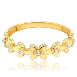 MINET Zlatý prsten kytičky s bílými zirkony Au 585/1000 JMG0282WGR