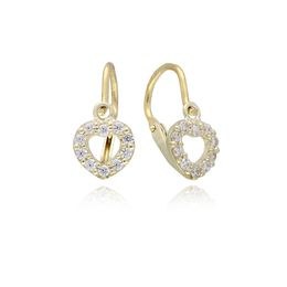 Zlaté naušnice srdíčka bílá brizura