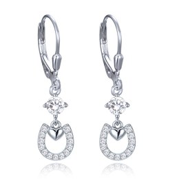 MINET Stříbrné náušnice podkovy se srdíčkem a bílými zirkony