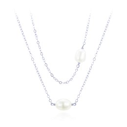 MINET Dvojitý stříbrný náhrdelník s přírodní perlou