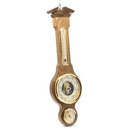 Barometr s teplměrem a vlhkoměrem na dřevěné podložce 6699-34