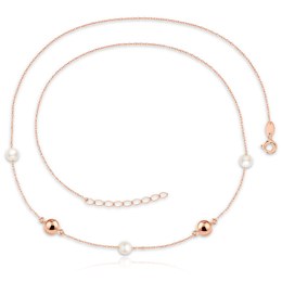 MINET Zlatý náhrdelník z růžového zlata s kuličkami a perlami Au 585/1000 2,80g