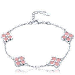 MINET Stříbrný náramek čtyřlístky s jadeity