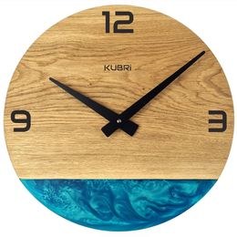 KUBRi 0184A - Luxusní dubové hodiny s epoxidovými doplňky