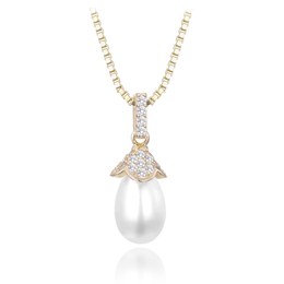 MINET Pozlacený stříbrný náhrdelník s přírodními perlami a zirkonem