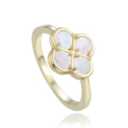 MINET Pozlacený 925/1000 stříbrný prsten čtyřlístek s bílou perletí JMAS7058YR