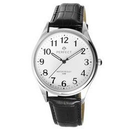 HODINKY PERFECT PÁNSKÉ C409-D-01 STŘÍBRNÝ KRYT, BÍLÝ ČÍSELNÍK, ČERNÝ PÁSEK
