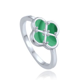 MINET 925/1000 Stříbrný prsten čtyřlístek se zeleným malachitem JMAS7058ZR