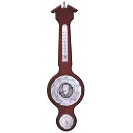 Barometr s teplměrem a vlhkoměrem na dřevěné podložce 4673S-22