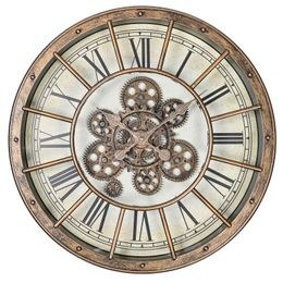 Designové nástěnné hodiny 45 cm s ozubenými koly s krásnou patinou