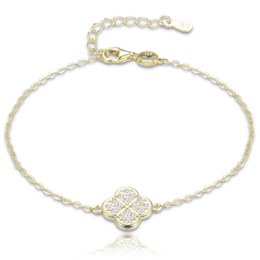 MINET Pozlacený stříbrný náramek čtyřlístek s bílými zirkony