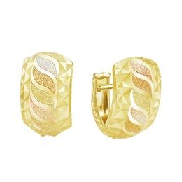 Zlaté 585/1000 náušnice tříbarevné s gravírováním klapkové TU-3020