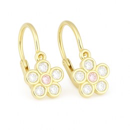 Zlaté 585/1000 náušnice kytičky se zirkonem 6019BK