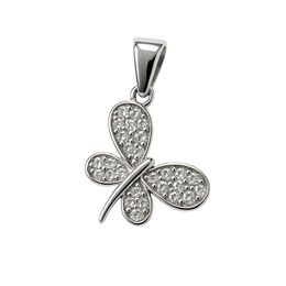 Zlatý 585/1000 přívěsek z bílého zlata se zirkony motýl 3961