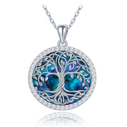 MINET Stříbrný náhrdelník strom života s bílými zirkony a perletí