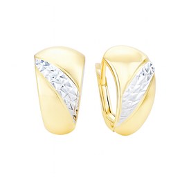 Zlaté 585/1000 náušnice gravírované s bílým zlatem - klapkové TU-3014