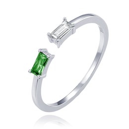 MINET Elegantní stříbrný prsten s bílým a zeleným zirkonem