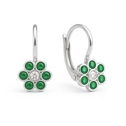 Zlaté náušnice z bílého zlata se zirkony a zelenými kameny klapkové
