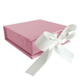MINET Růžová magnetická krabička na šperky s bílou stuhou - 8 x 8 x 2,5 cm