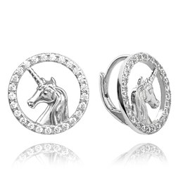 MINET Třpytivé dětské stříbrné náušnice JEDNOROŽCI s bílými zirkony