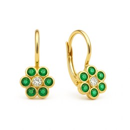 Zlaté náušnice se zelenými kameny klapkové